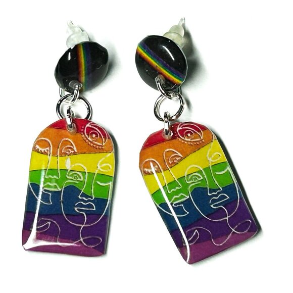 Earrings GAYBORHOOD FACES Post Back Drop Resin Wearable Pop Art Jewelry - Picture 1 of 6